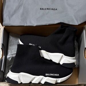 Balenciaga Black and White Knit Sneakers